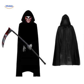 Grimora Set compleet kostuum met cape masker en zeis www.middo.nl