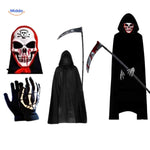 Grimora Set halloween griezelkostuum met cape en zeis www.middo.nl