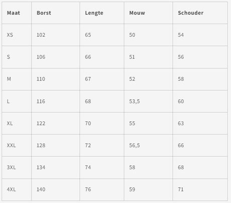 HappiWear™ Hoodie maattabel