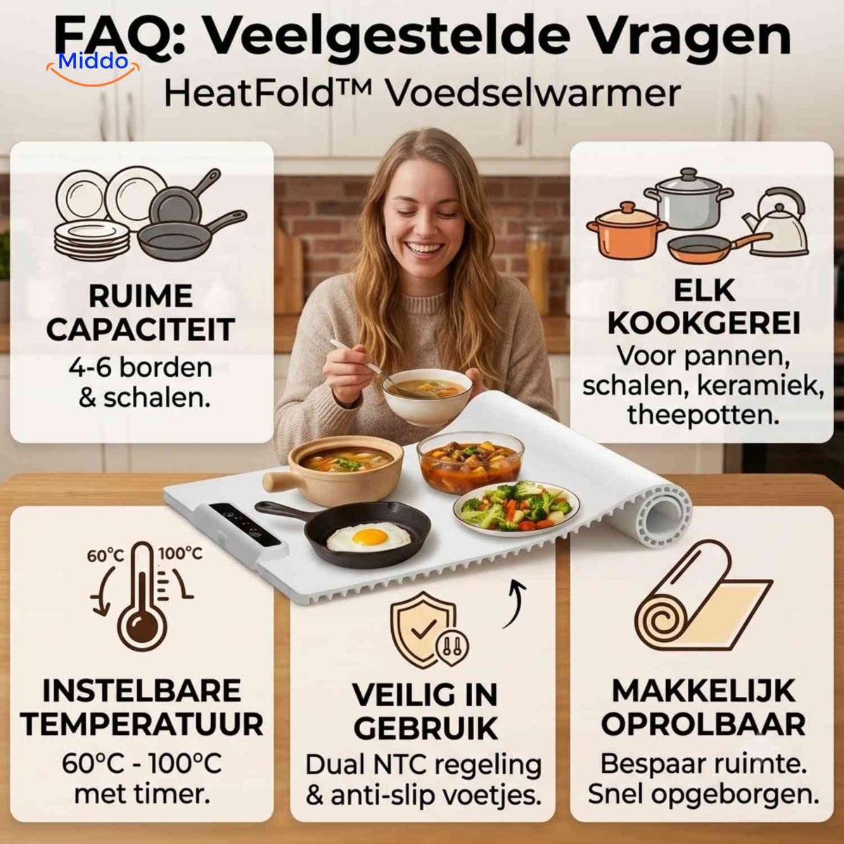 HeatFold Voedselwarmer faq opvouwbare warmhoudmat www.middo.nl