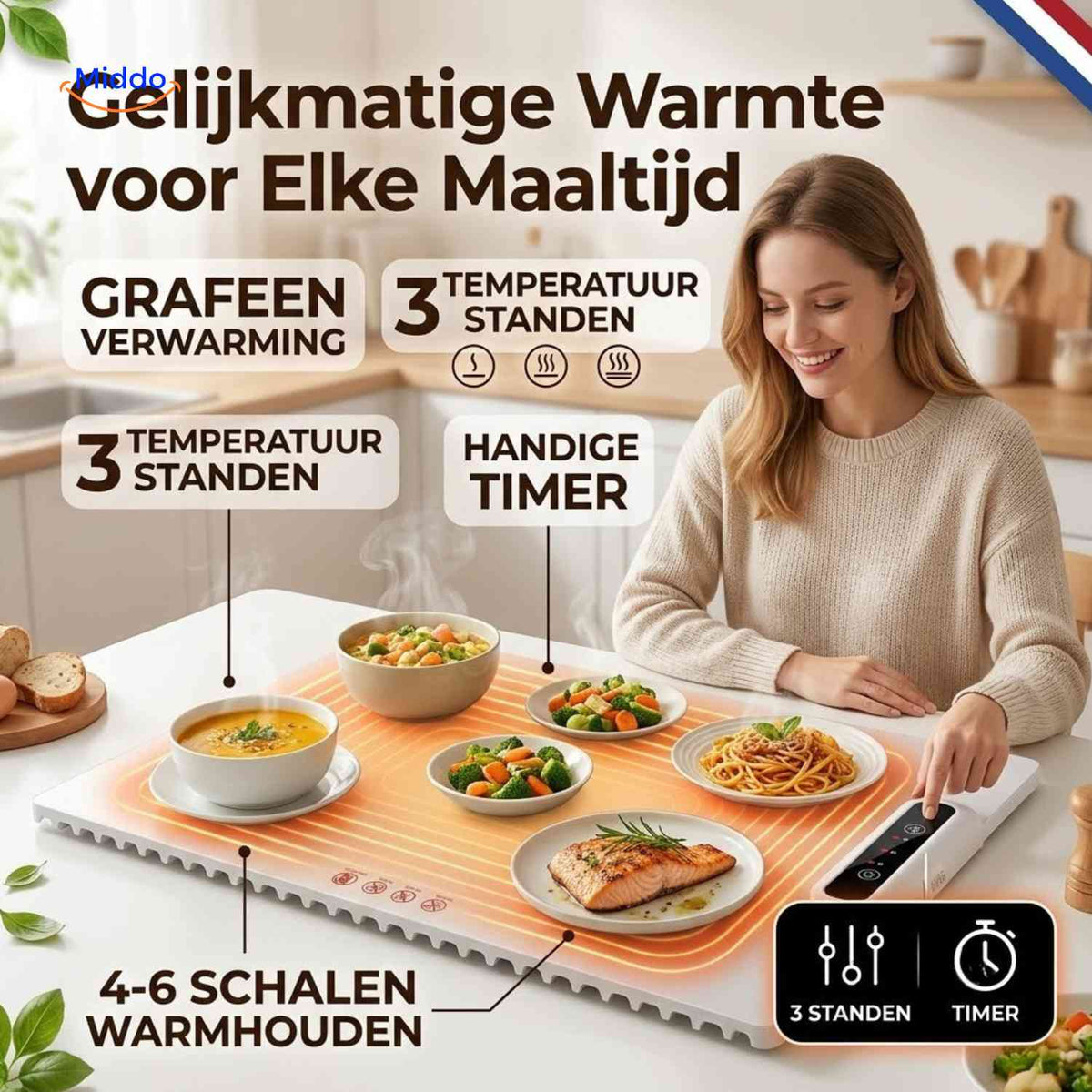 HeatFold Voedselwarmer gelijkmatige warmte voor meerdere schalen www.middo.nl