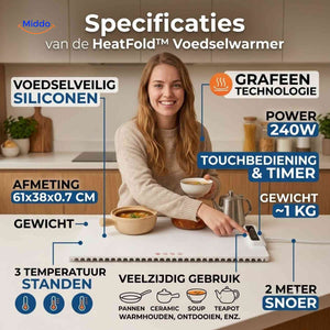 HeatFold Voedselwarmer specificaties touchbediening timer www.middo.nl