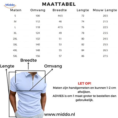 Maattabel van de Hugo Polo van www.middo.nl