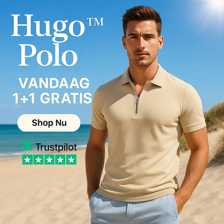 Model in beige polo met ritssluiting en premium comfort bij www.middo.nl
