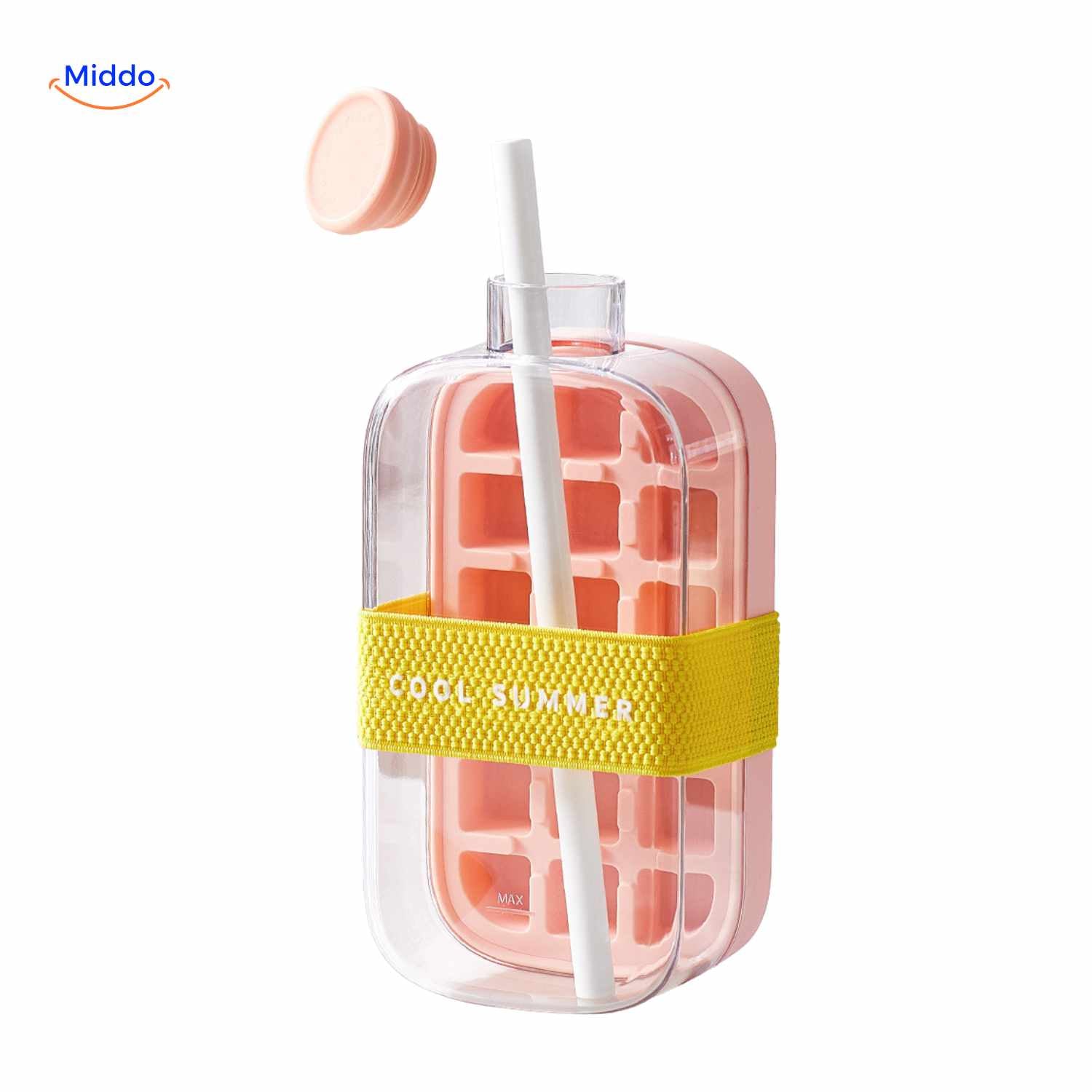 IceNova Flesbeker roze met rietje en zomerband fris ontwerp www.middo.nl