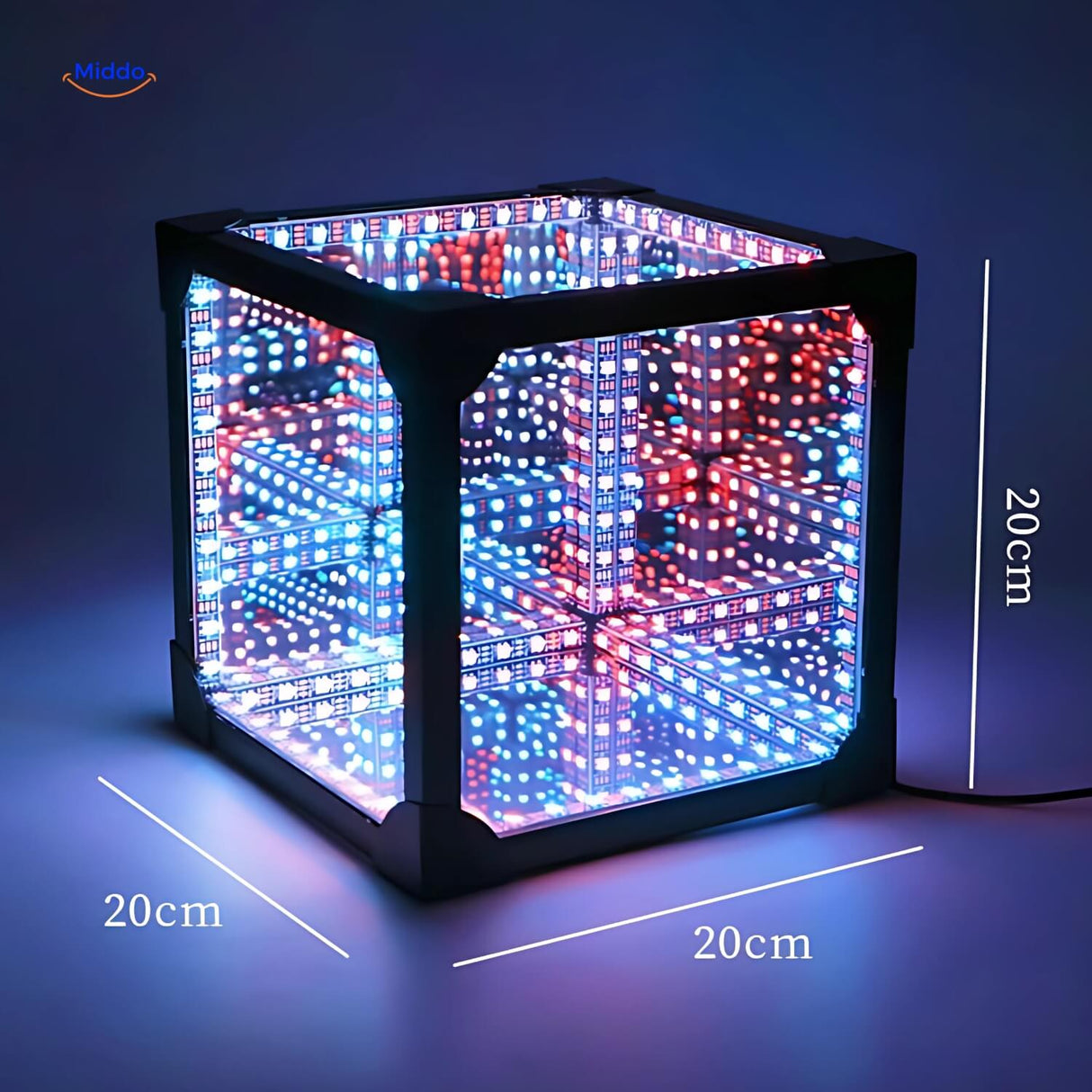 Afmetingen van de vierkante infinity 3D lamp
