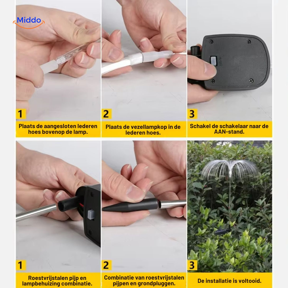 JellyGlow Solar fontijn installatie stappen handleiding www.middo.nl