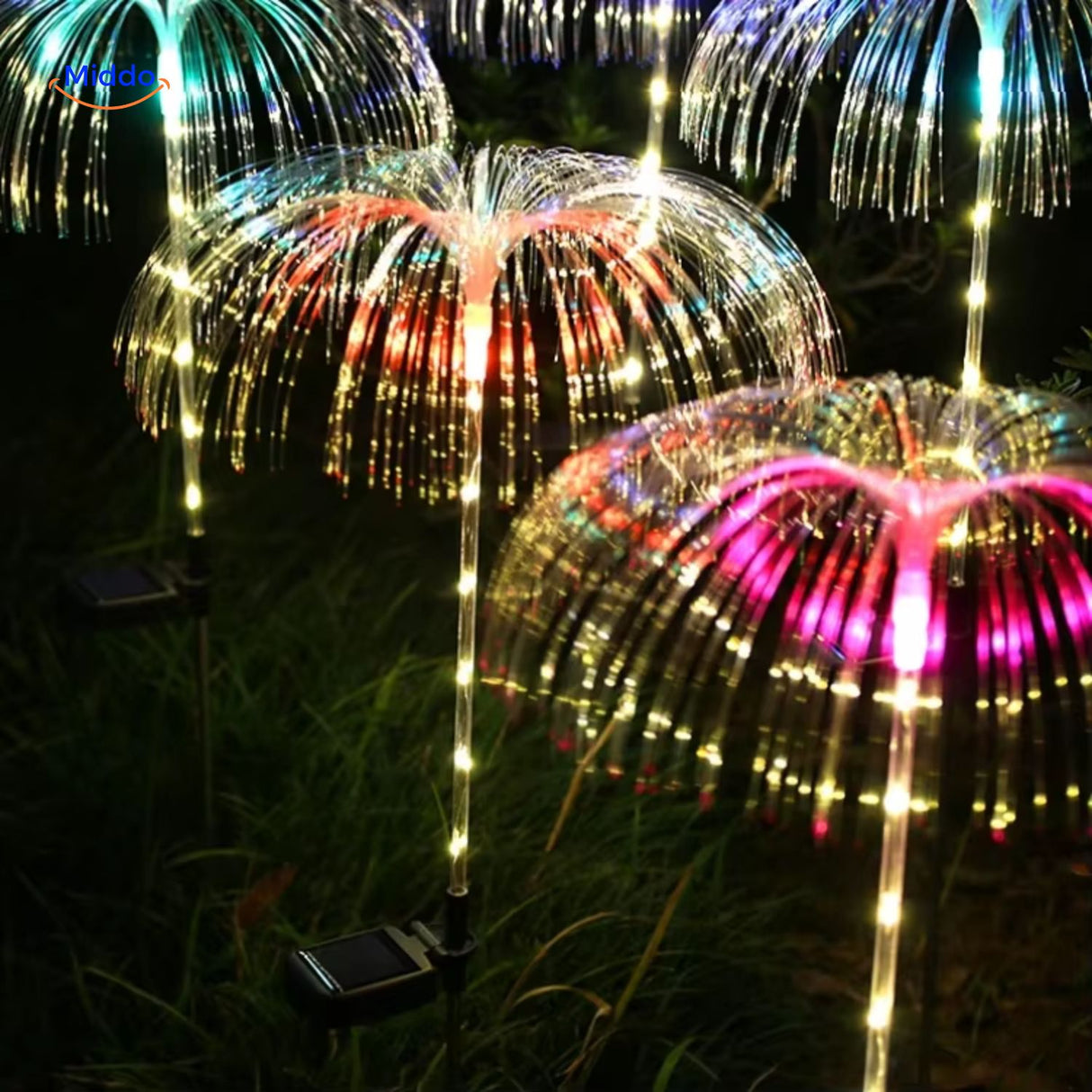 JellyGlow Solar fontijn met lange lichteffecten en meerdere kleuren www.middo.nl