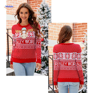 Jingle Knit Trui rood met sneeuwvlokken en kerstversiering www.middo.nl