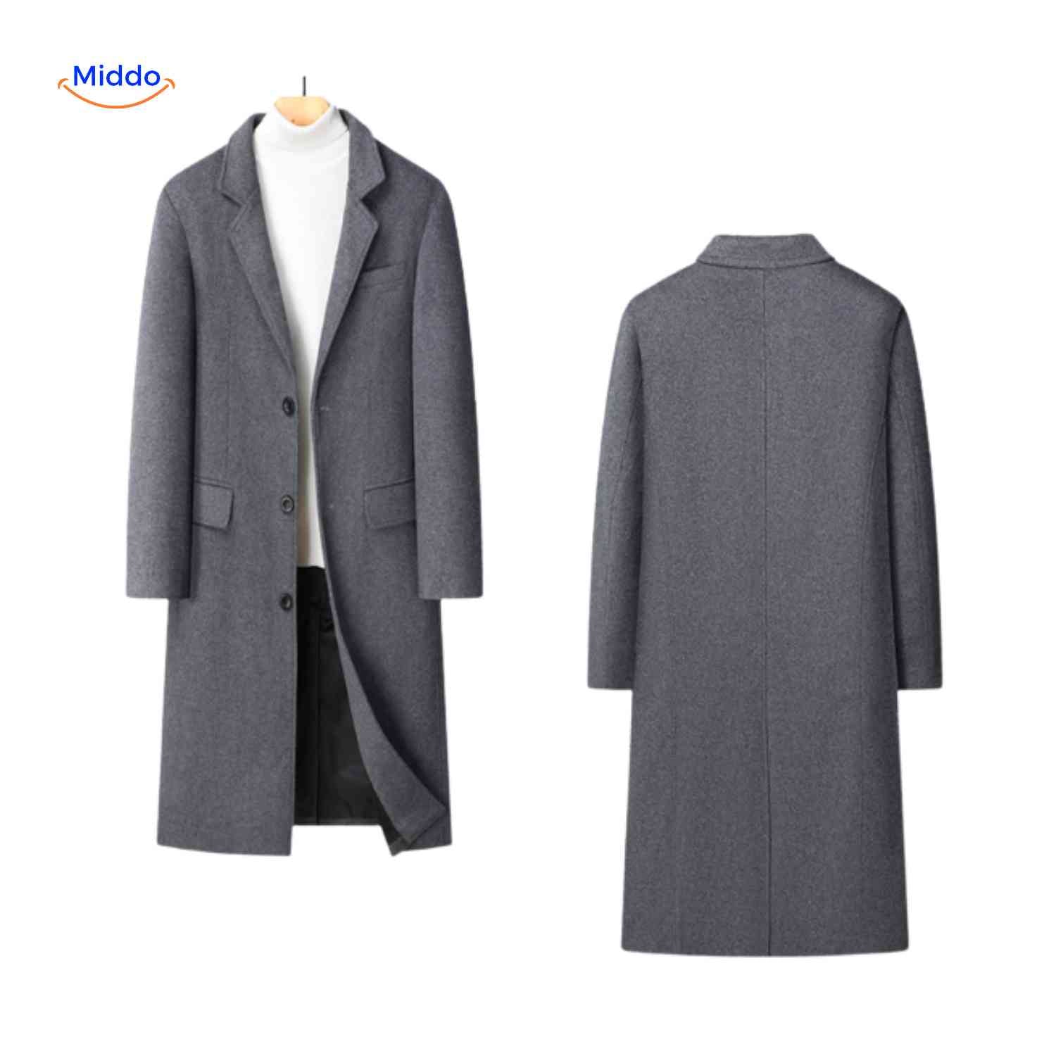 Kingsley Overjas grijze lange mantel voor en achterwww.middo.nl