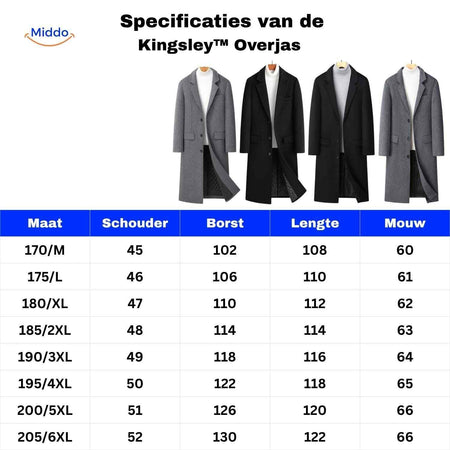 Kingsley Overjas maattabel specificatieswww.middo.nl