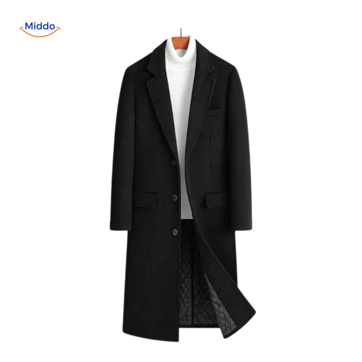 Kingsley Overjas zwarte lange herenmantelwww.middo.nl