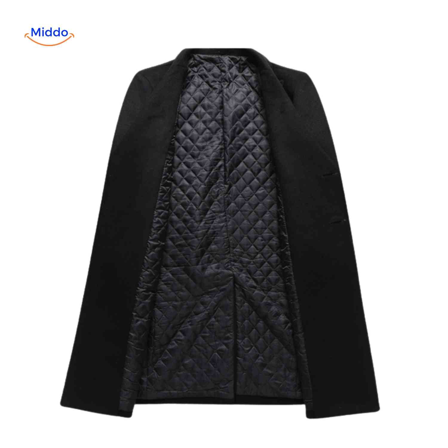 Kingsley Overjas zwarte lange mantel met voeringwww.middo.nl