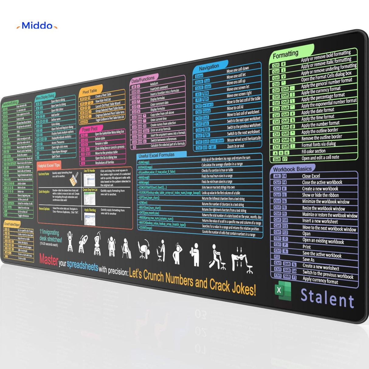 Lernopad Muismat excel formules formatting navigatie en power pivot toetsenbord muismat www.middo.nl