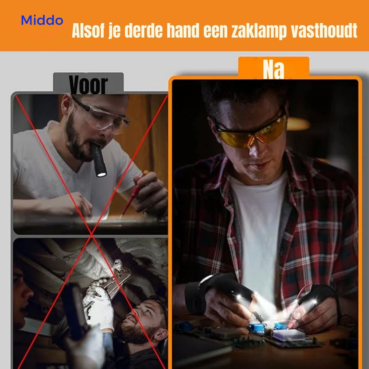 LightGrip handschoenen met licht en verstelbare polsband
