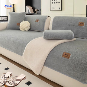 LuxeLamb Sofa Kussens blauw grijze dekens met stof www.middo.nl