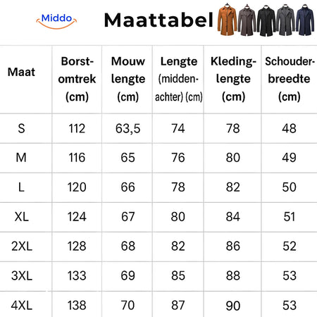 Peaky blinders woolguard winterjas maattabel