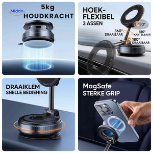 MagnaFold Houder magnetische telefoonhouder 5kg zuigkracht draaibaar dashboard www.middo.nl