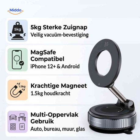 MagnaFold Houder sterke zuignap magsafe telefoonhouder multi oppervlak www.middo.nl
