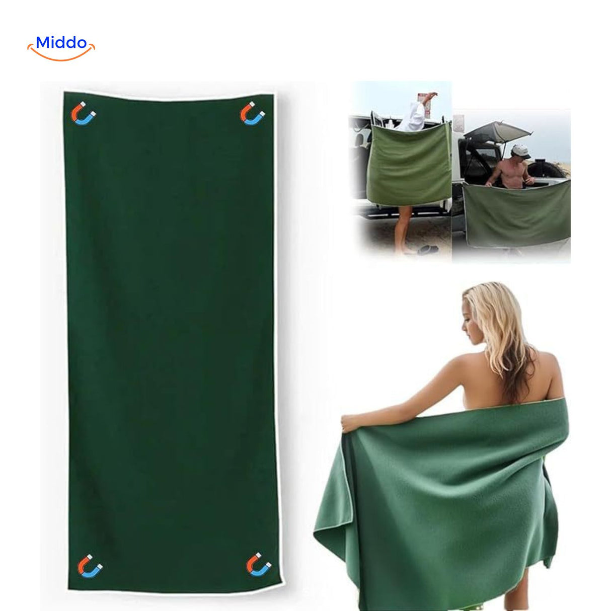 MagnaTowel Strand groene handdoek met magneten www.middo.nl