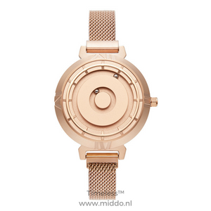 Rosegouden horloge met meshband en elegant ontwerp voor dames.