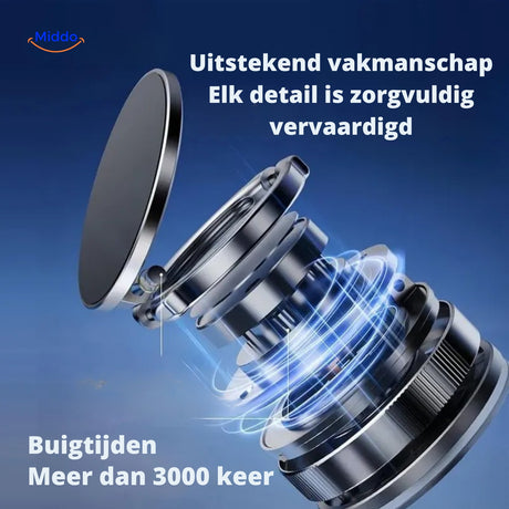 Magnevo Telefoonhouder duurzame metaalconstructie met soepele scharnieren www.middo.nl
