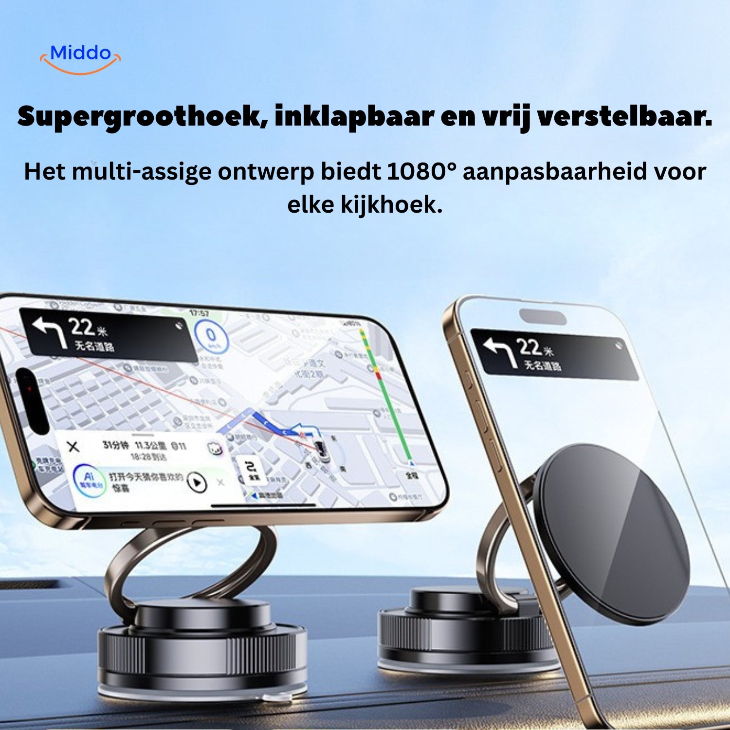 Magnevo Telefoonhouder supergroothoek en 1080 graden verstelbaar www.middo.nl
