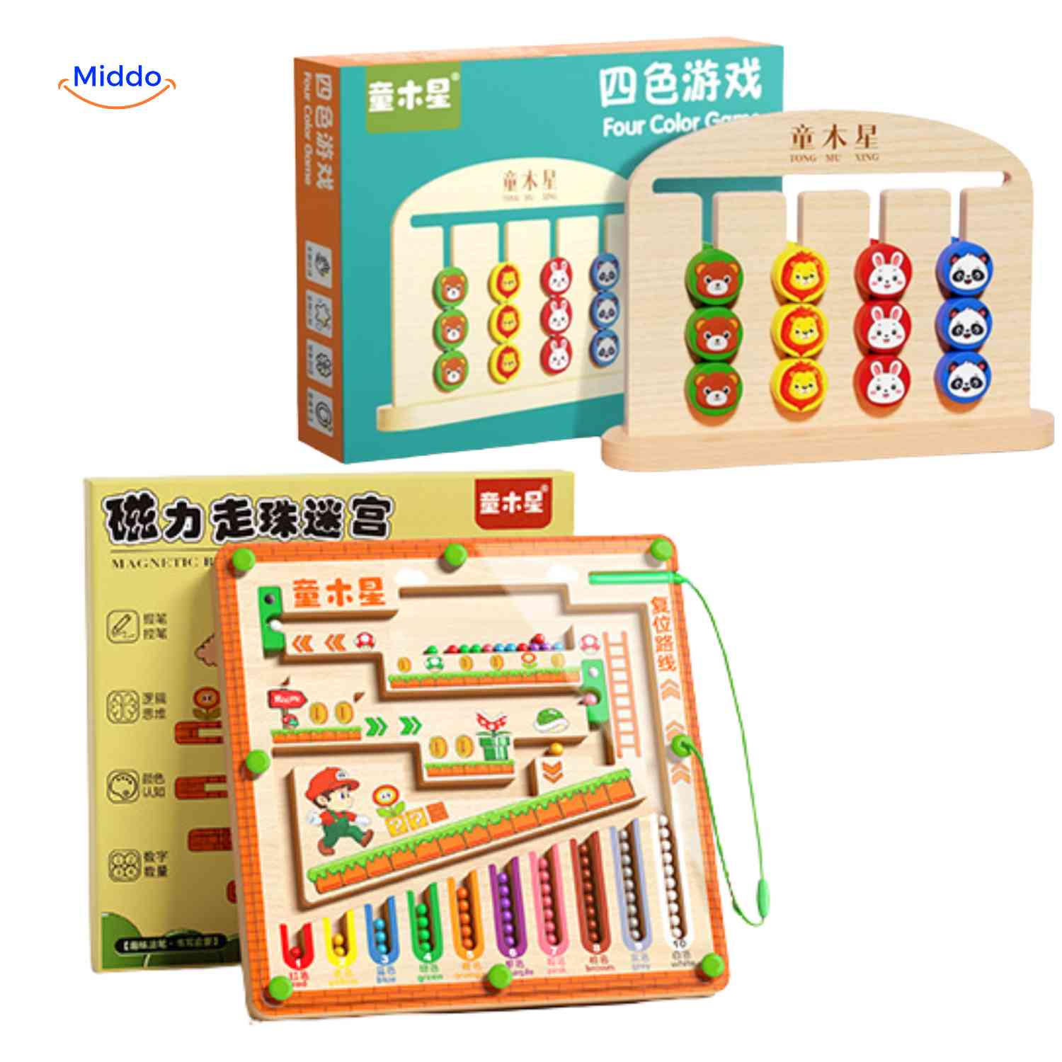 MagnoMaze Spel educatief houten magneet doolhof kleuren en cijfers www.middo.nl