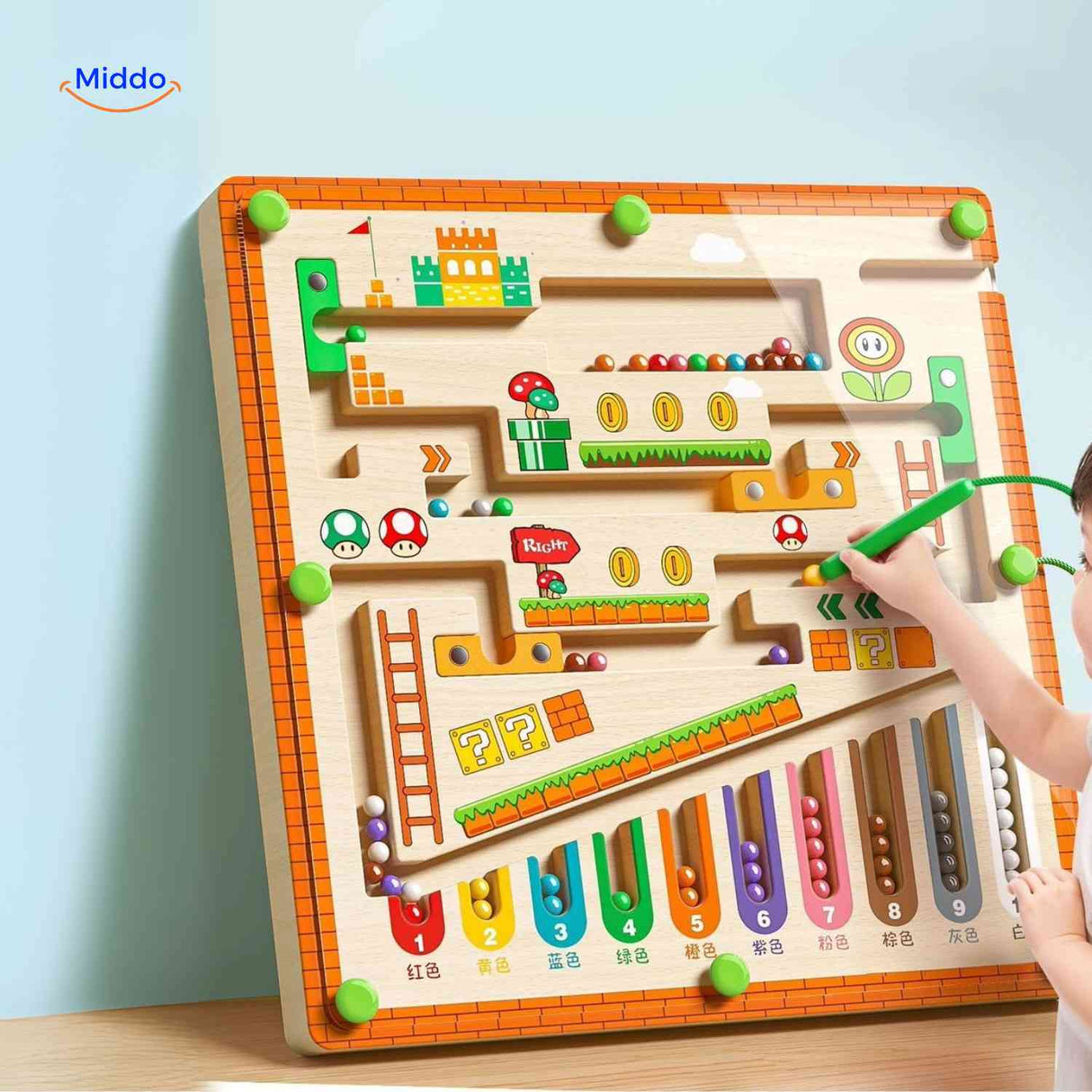 MagnoMaze Spel houten magneet doolhof kinderen ontwikkelingsspel www.middo.nl