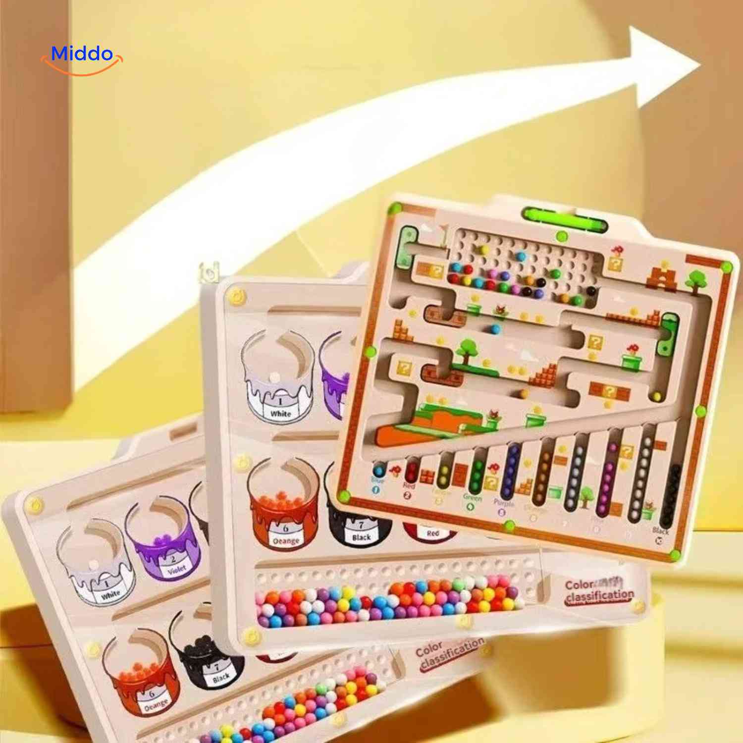 MagnoMaze Spel houten magnetisch doolhof kleurherkenning en educatief www.middo.nl