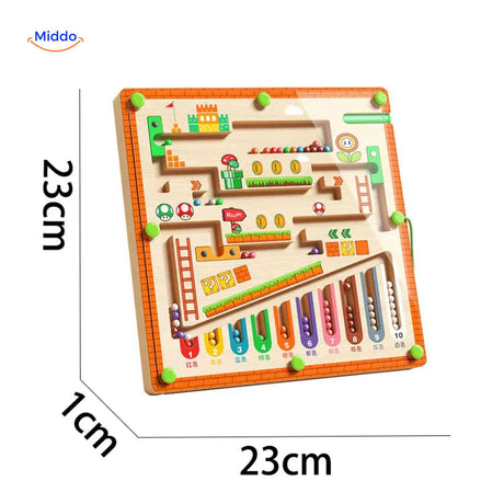 MagnoMaze Spel houten magnetisch kralendoolhof afmetingen 23x23cm educatief www.middo.nl