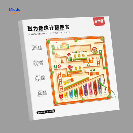 MagnoMaze Spel magnetisch kralen doolhof houten educatief puzzelspel www.middo.nl