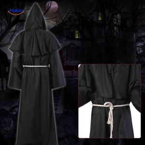 Monkara Kostuum zwarte hooded priester kostuum www.middo.nl