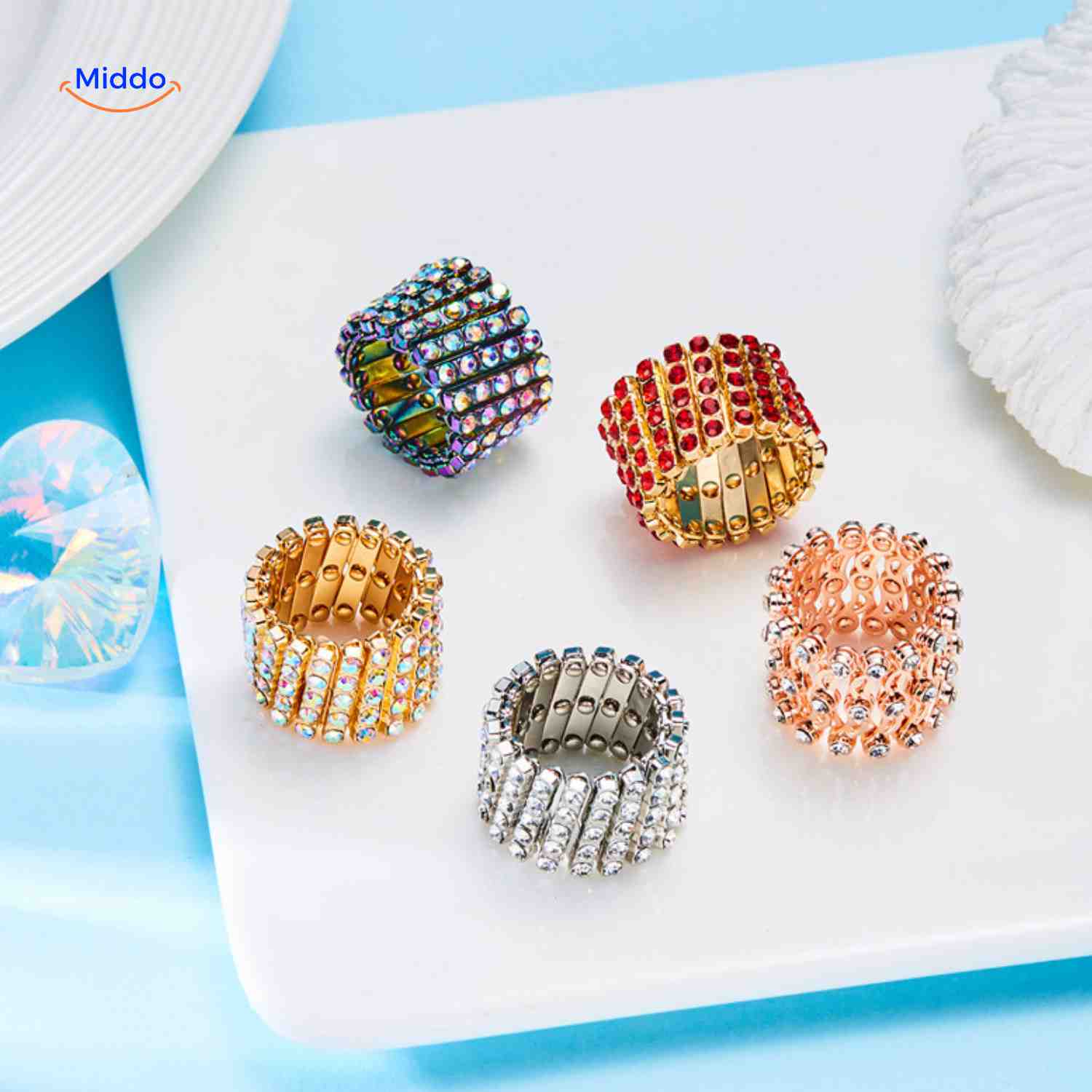 Morphix Ring brede ringen met strass set www.middo.nl