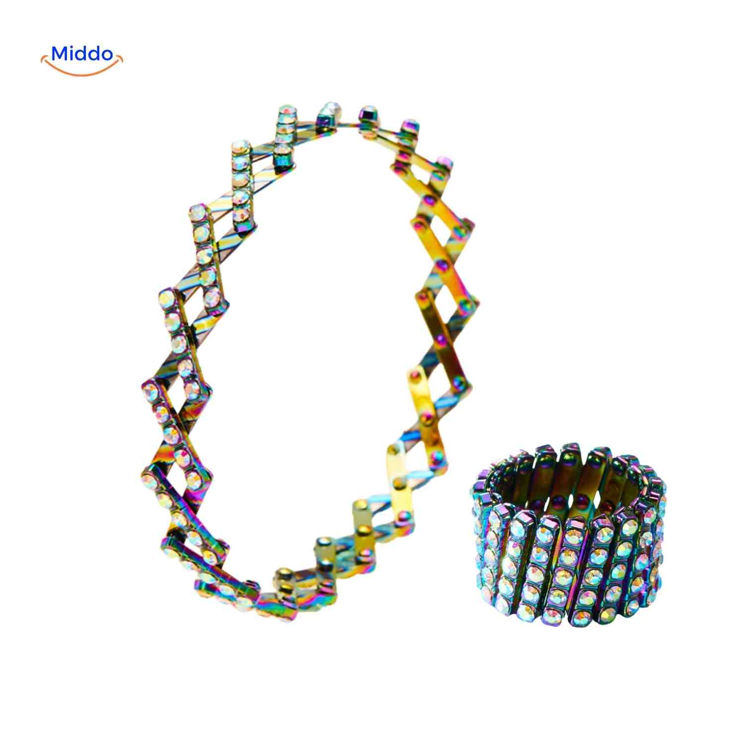 Morphix Ring multicolor met strass armband en ring www.middo.nl