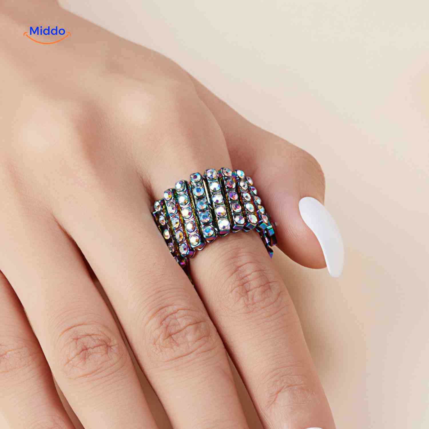Morphix Ring zilver brede ring met strass www.middo.nl