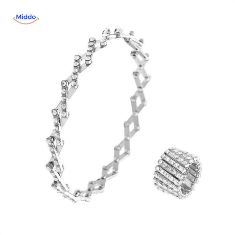 Morphix Ring zilver met heldere strass armband en ring www.middo.nl