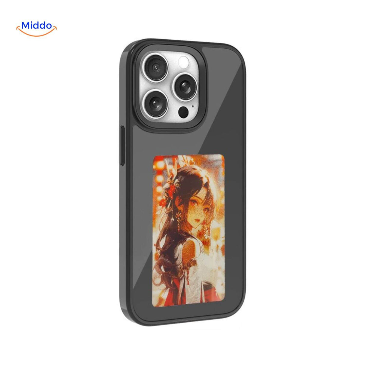 NFCScreen Case zwart met afbeelding van een vrouw in een pose www.middo.nl