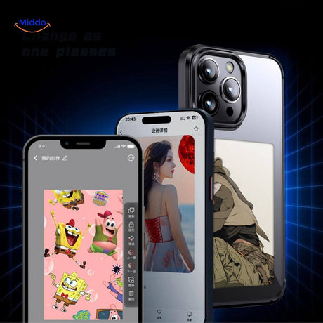 NFCScreen Case zwart met afbeelding van een vrouw met hond www.middo.nl