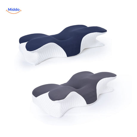 NeckRest Kussen blauw en grijs combinatie www.middo.nl