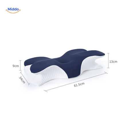 NeckRest Kussen blauw met maatafmetingen www.middo.nl