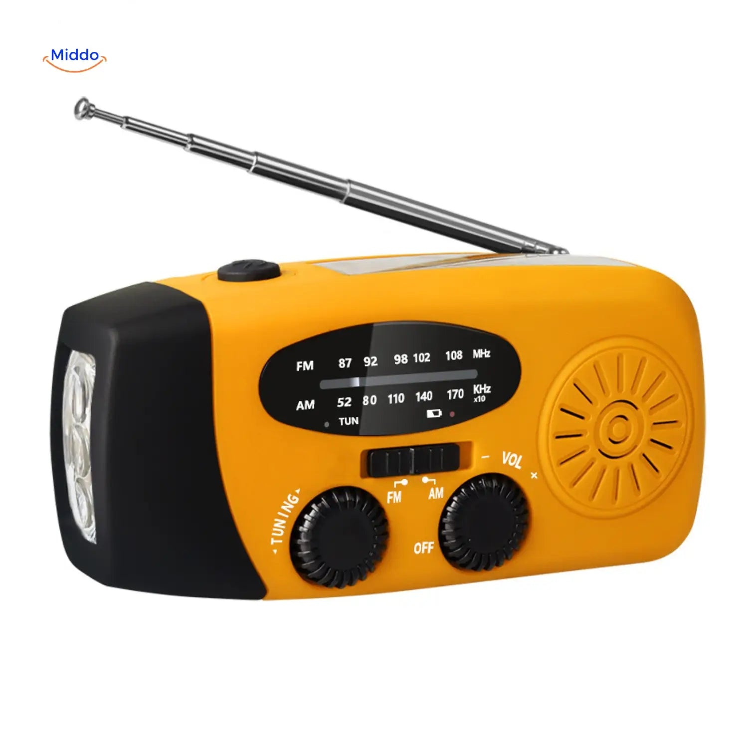 Oranje SolarPower Pro noodradio met LED-verlichting, powerbank en FM/AM-radiofunctie
