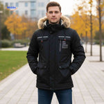 NordGuard Jas beige geisoleerde heren parka met bontkraag en utility zakken www.middo.nl