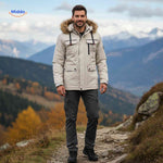 NordGuard Jas beige geisoleerde heren winterjas met bontkraag en utility zakken www.middo.nl