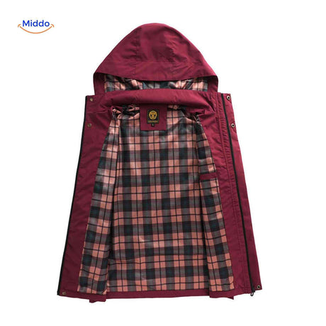 NordGuard Jas bordeauxrode heren winterjas met geruite voering en capuchon www.middo.nl