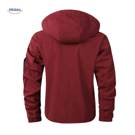 NordGuard Jas bordeauxrode waterdichte heren outdoorjas met capuchon en armzak www.middo.nl
