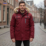 NordGuard Jas donkerblauwe winddichte heren parka met capuchon en reflecterende details www.middo.nl