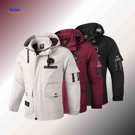 NordGuard Jas heren winterjassen set in beige bordeaux en zwart met capuchon www.middo.nl