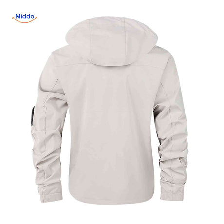 NordGuard Jas lichtbeige waterafstotende heren winterjas met capuchon en elastische manchetten www.middo.nl