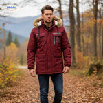 NordGuard Jas rode waterafstotende heren winterjas met capuchon en ritsdetail www.middo.nl